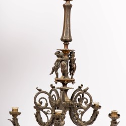 Een vijflichts bronzen hanglamp, ca. 1920.