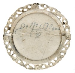 835 Zilveren broche bezet met een plaquette van Delfts Blauw.