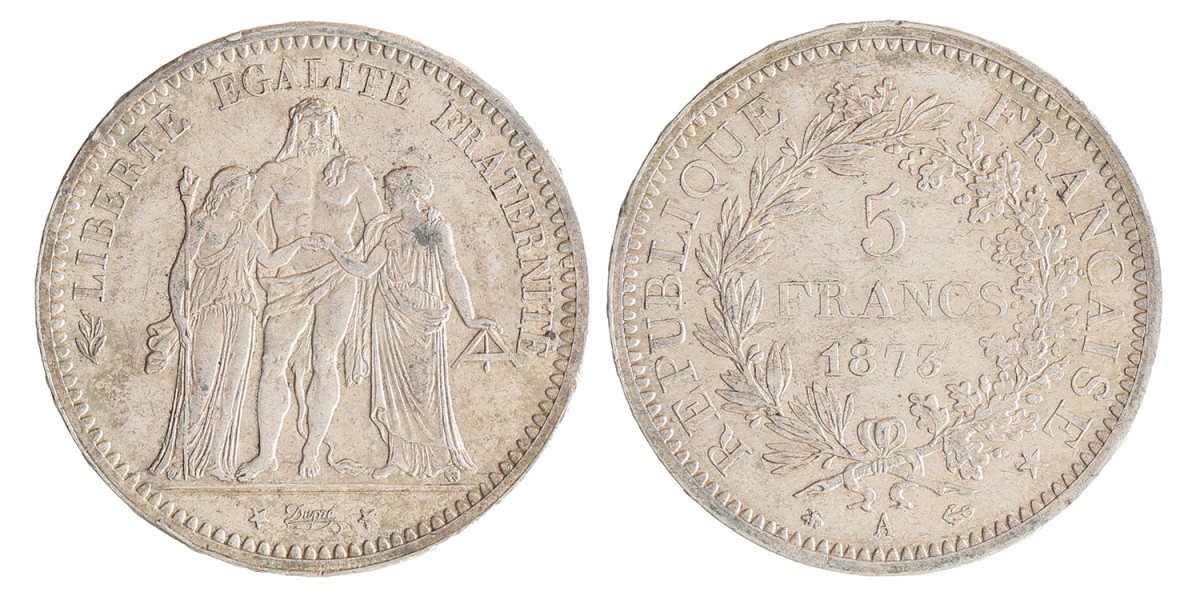 France. Third Republic. 5 Francs. 1873 A.