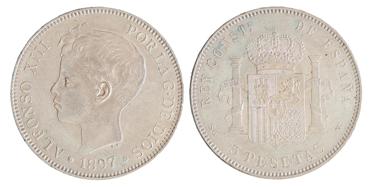Spain. Alfonso XIII. 5 Pesetas. 1897 (1897).