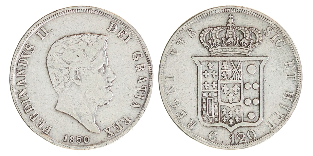 Italian states. Kingdom of the two Sicilies. Ferdinando II. 120 Grani. 1850.