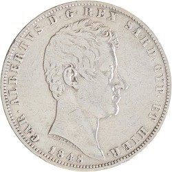 Italian states. Sardinia. Carlo Alberto. 5 Lire. 1848 P.