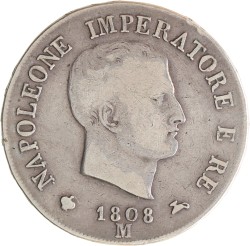 Italian states. Napoleonic kingdom. Napoleon. 5 Lire. 1808 M.