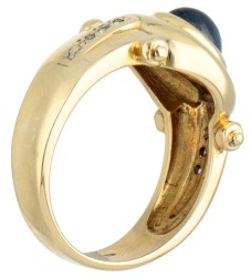 Vintage 14 kt. geelgouden ring bezet met ca. 1.47 ct. natuurlijke saffier en diamant.