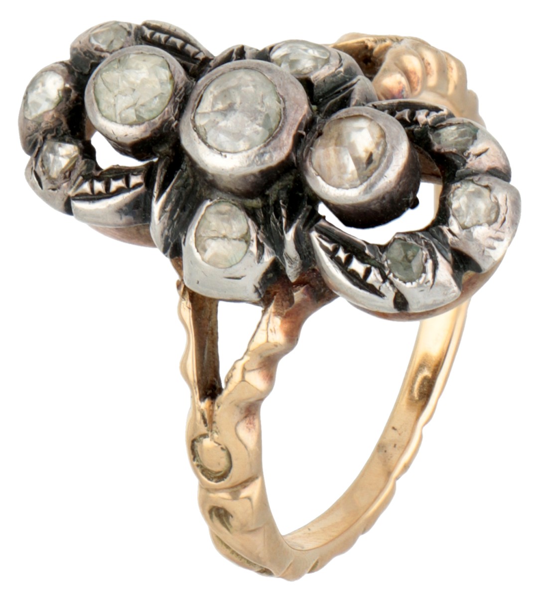 Vintage 14 kt. geelgouden ring bezet met diamant.