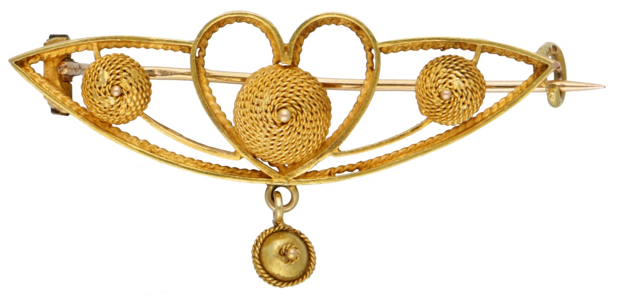Antieke 14 kt. geelgouden broche met hartvorm.