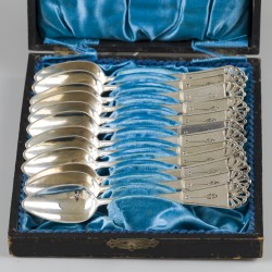 12-delige set thee- / koffielepels zilver.