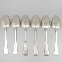 6-delige set dinerlepels Haags lofje zilver.