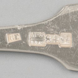 6-delige set dinerlepels zilver.