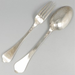 Lepel & vork (Rotterdam, Louis de Haan 1742-1781 & Douwe Eysma 1753-1796) zilver.