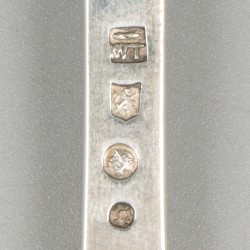 6-delige set dinerlepels zilver.