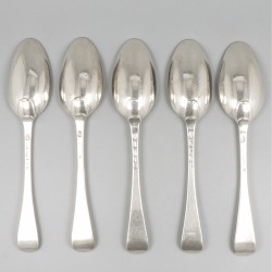 5-delige set dinerlepels (Haarlem, Hendrik Pieter de Pauw 1764-1804) zilver.