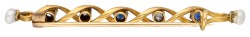 Antieke 14 kt. geelgouden broche bezet met saffier en diamant.