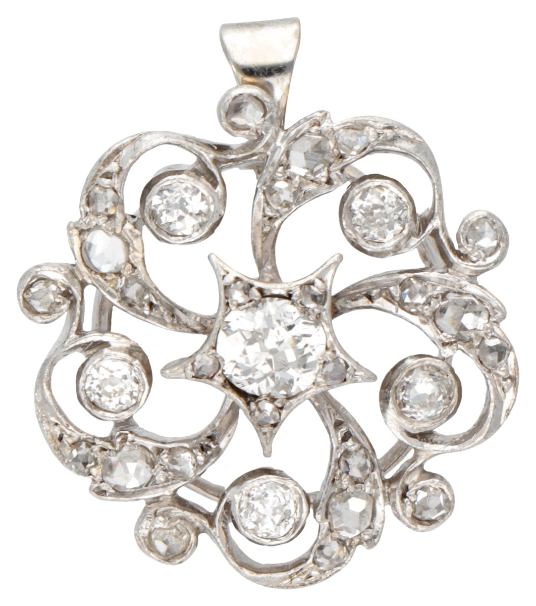 Antieke sterling zilveren hanger bezet met ca. 0.84 ct. diamant.