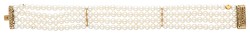 Drierijige Schoeffel zoutwaterparel-armband van Japanse Akoya parels met een 14 kt. geelgouden sluiting.