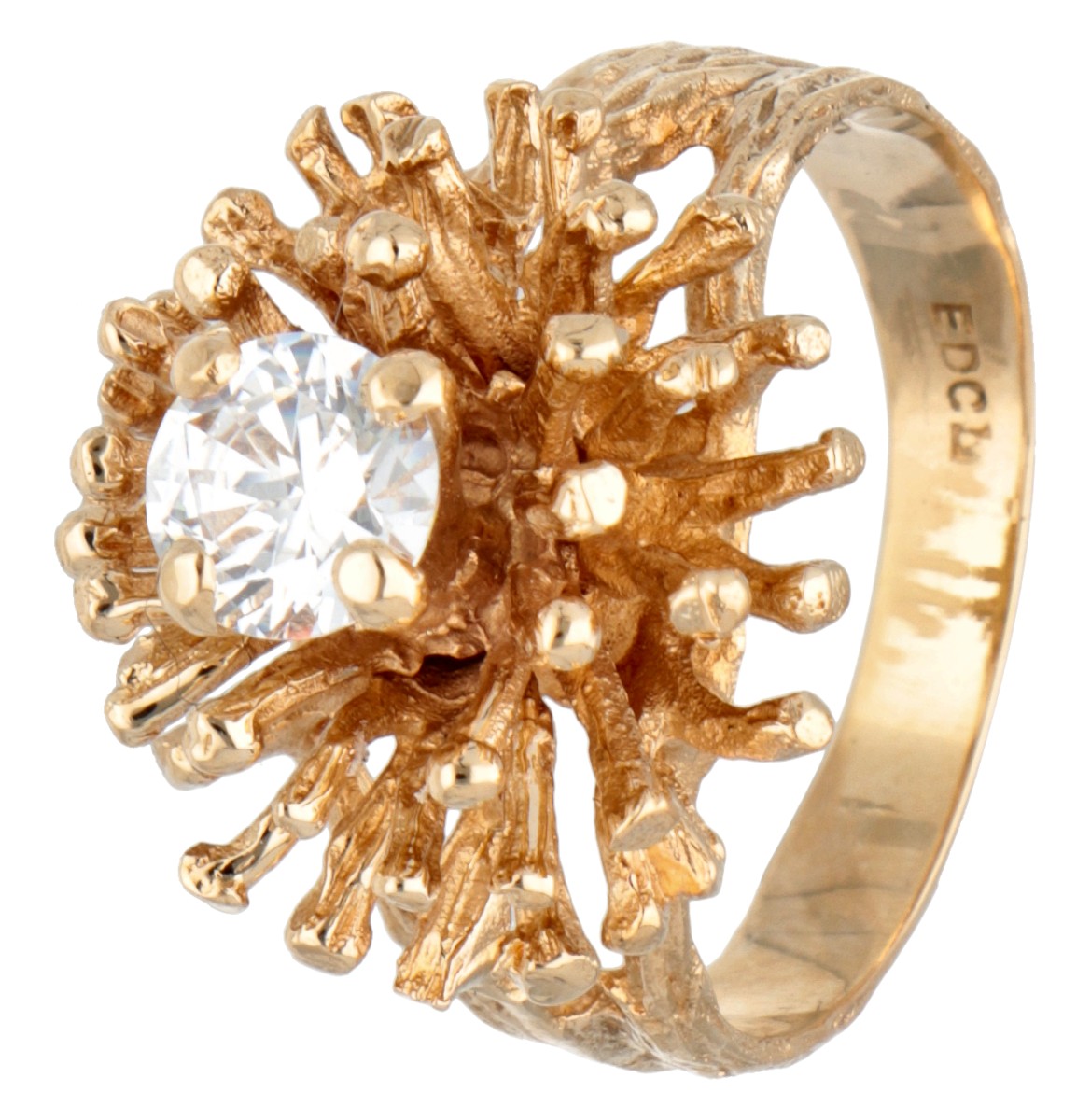 Vintage BWG 10 kt. geelgouden spoetnik ring bezet met kubisch zirkonia door Canadese designer EDCL.