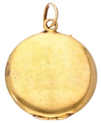 Antieke 14 kt. geelgouden medaillon hanger bezet met een strass steen en zaadparels.