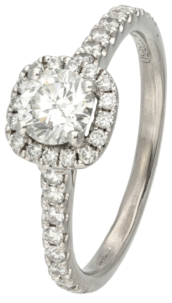 Pt 900 platina halo ring bezet met ca. 0.89 ct. diamant.