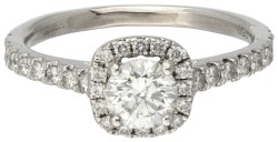 Pt 900 platina halo ring bezet met ca. 0.89 ct. diamant.