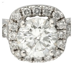 Pt 900 platina halo ring bezet met ca. 0.89 ct. diamant.