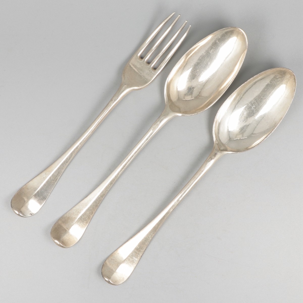 3-delig lot lepels & vork (Amsterdam, Johannes Schiotling 1762-1799) zilver.