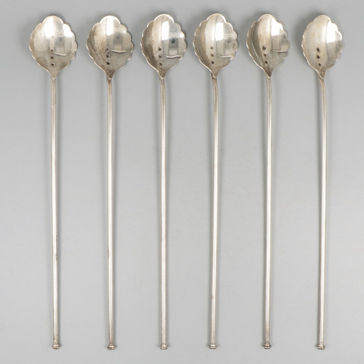 6-delige set ice tea / cocktail drinklepels zilver.