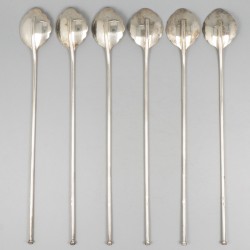 6-delige set ice tea / cocktail drinklepels zilver.