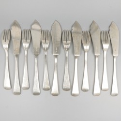 12-delige set visbestek Haags lofje zilver.