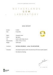 NEL-gecertificeerde 14.65 ct. 'square cushion' geslepen natuurlijke gele saffier.