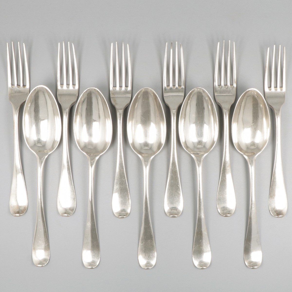11-delige set lepels & vorken (Nederland, Rotterdam, Cornelis Knuystingh 1780-1811) zilver.