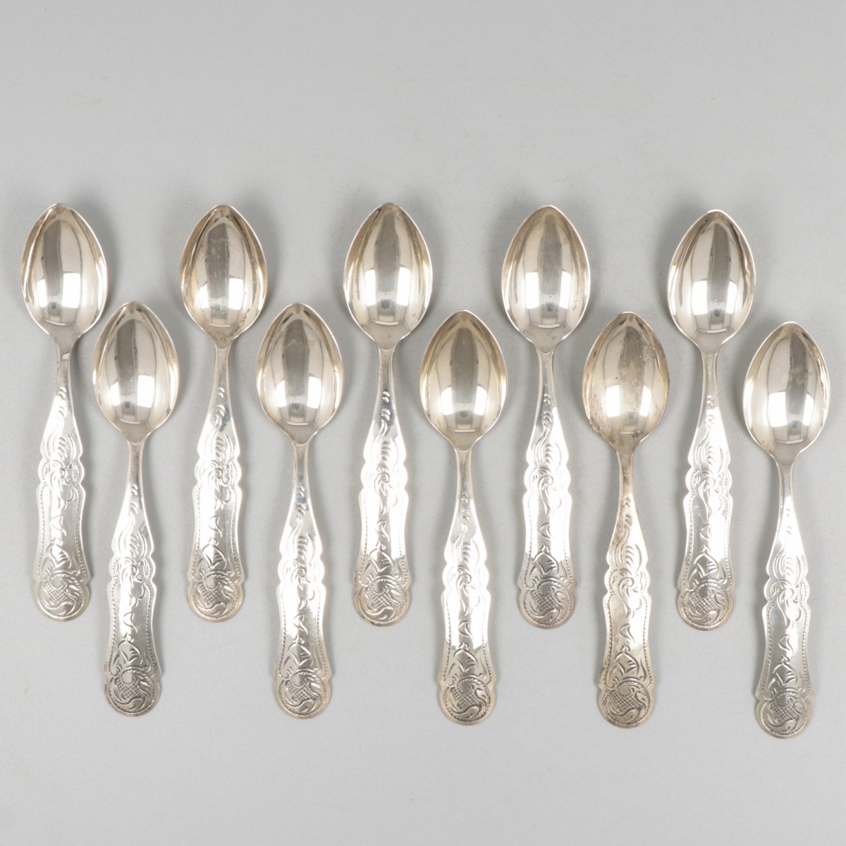 10-delige set theelepels zilver.