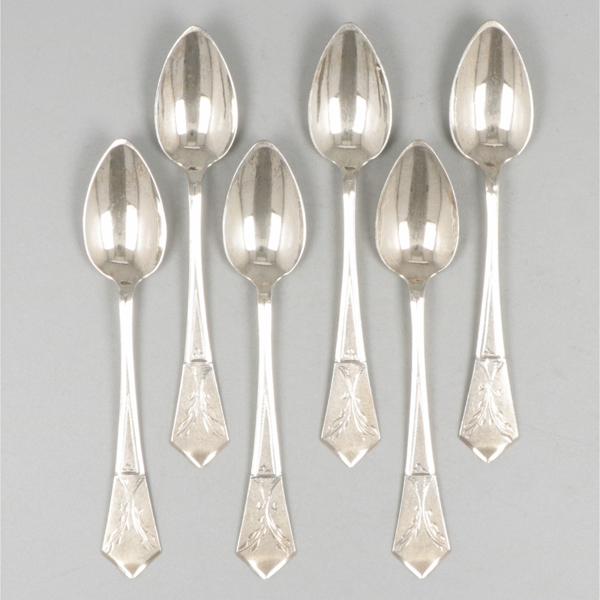 6-delige set theelepels zilver.