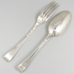Dinerlepel & vork ('s-Gravenhage, Johannes van der Toorn II, 1771-1811) zilver.