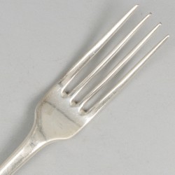 Dinerlepel & 2 vorken ('s-Gravenhage, Reynier de Haan 1731-1783) zilver.