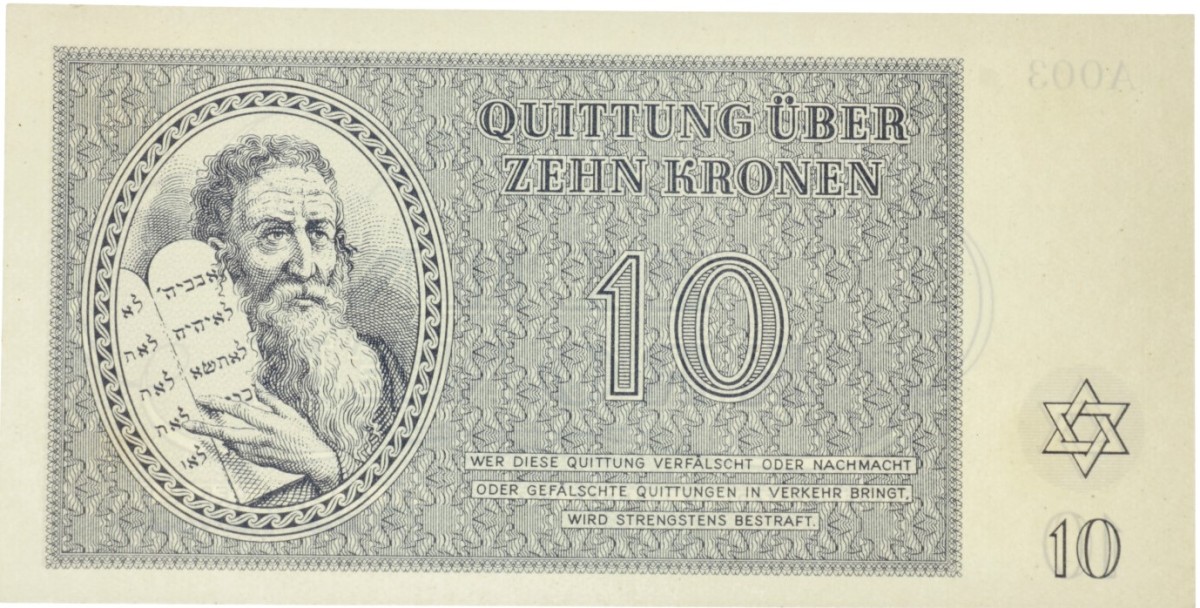 Czech Republik. 10 Kronen. Banknote. Type 1943. Type Theresienstadt. - About UNC.