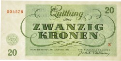 Czech Republik. 20 Kronen. Banknote. Type 1943. Type Theresienstadt. - About UNC.