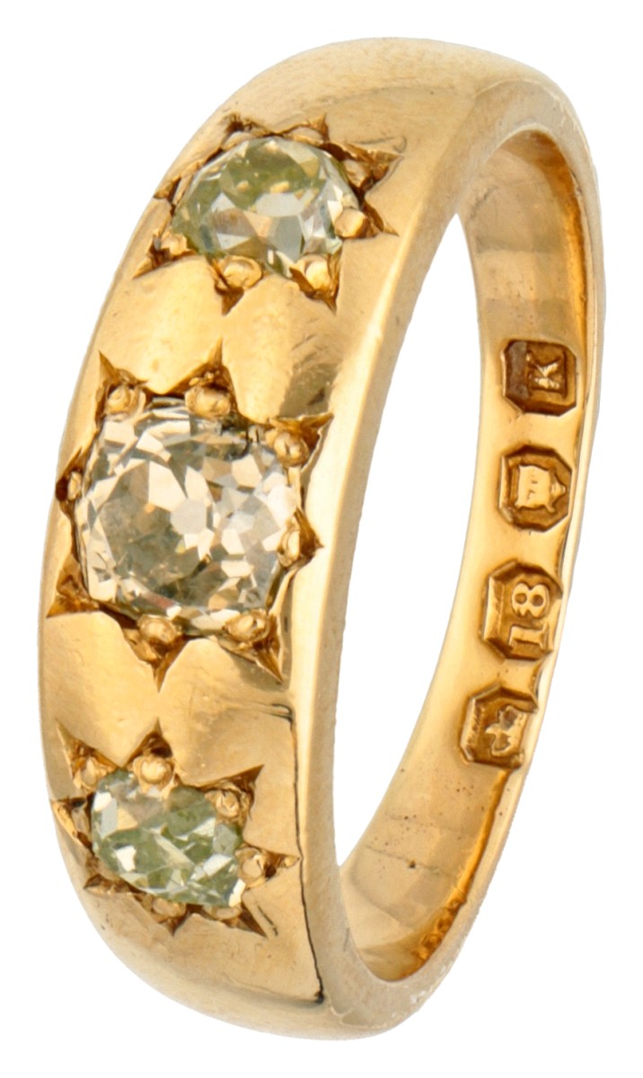Victoriaanse 18 kt. geelgouden 'Gypsy' ring bezet met ca. 0.95 ct. diamant.
