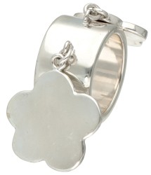 Sterling zilveren Christofle band ring met twee bloemvormige bedels.