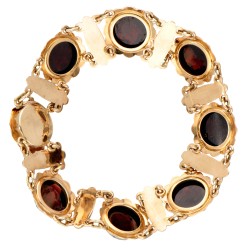 Vintage 14 kt. geelgouden bootjes armband bezet met granaat.