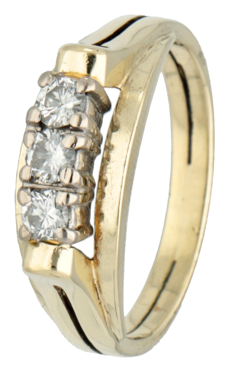 14 kt. Geelgouden ring bezet met ca. 0.30 ct. diamant.