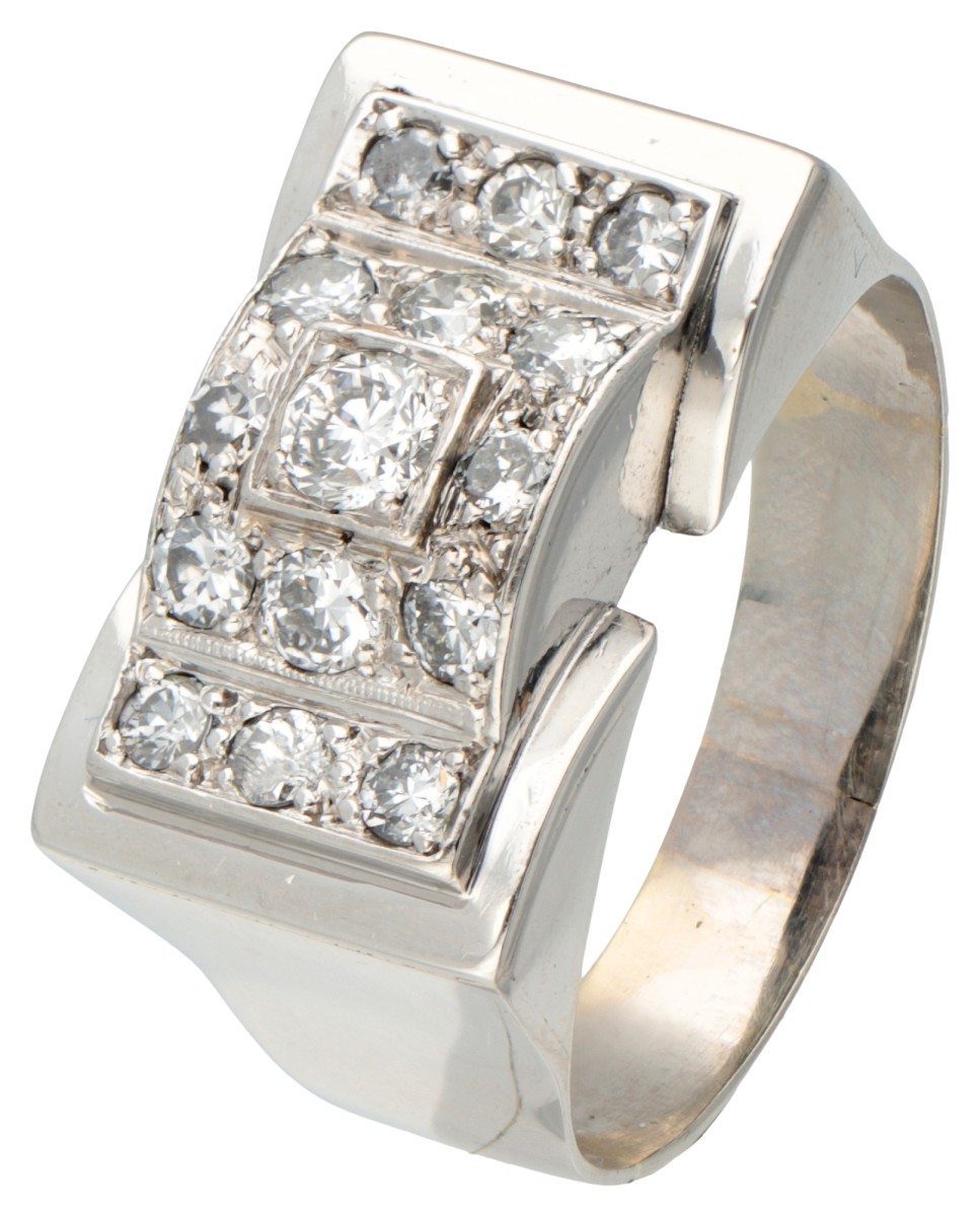 Retro Pt 950 platina tank ring bezet met ca. 0.90 ct. diamant.