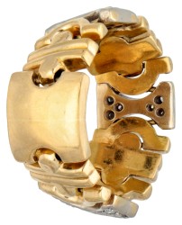 14 kt. Bicolor gouden flexibele ring bezet met ca. 0.15 ct. diamant.