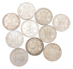 Lot (10) 1 Gulden. Wilhelmina. Gemiddeld Zeer Fraai.