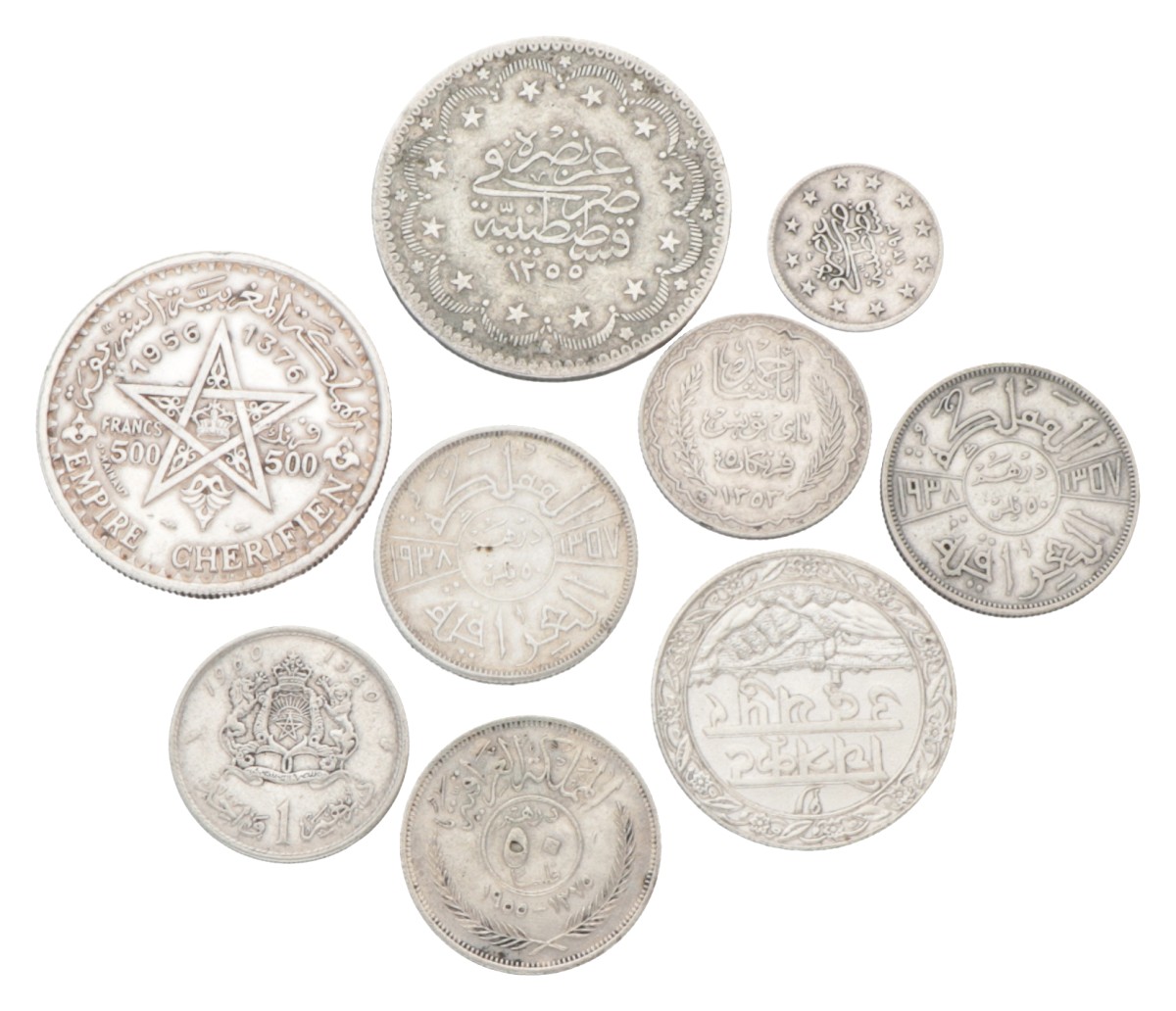 Arabic world. Lot (9) silver coins. 19th and 20th century.