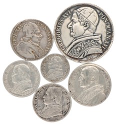 Italian states. Papal states. Lot (6) silver coins. 1753, 1846, 1859, 1866, 1868 and 1937.