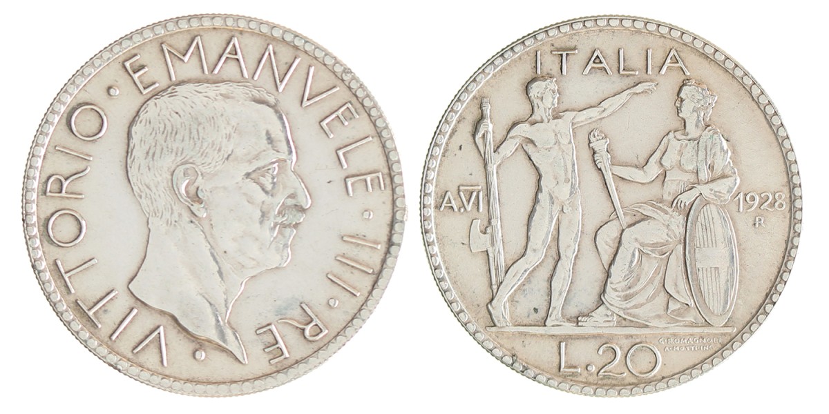 Italy. Kingdom. Vittorio Emanuele III. 20 Lire. 1928 R.