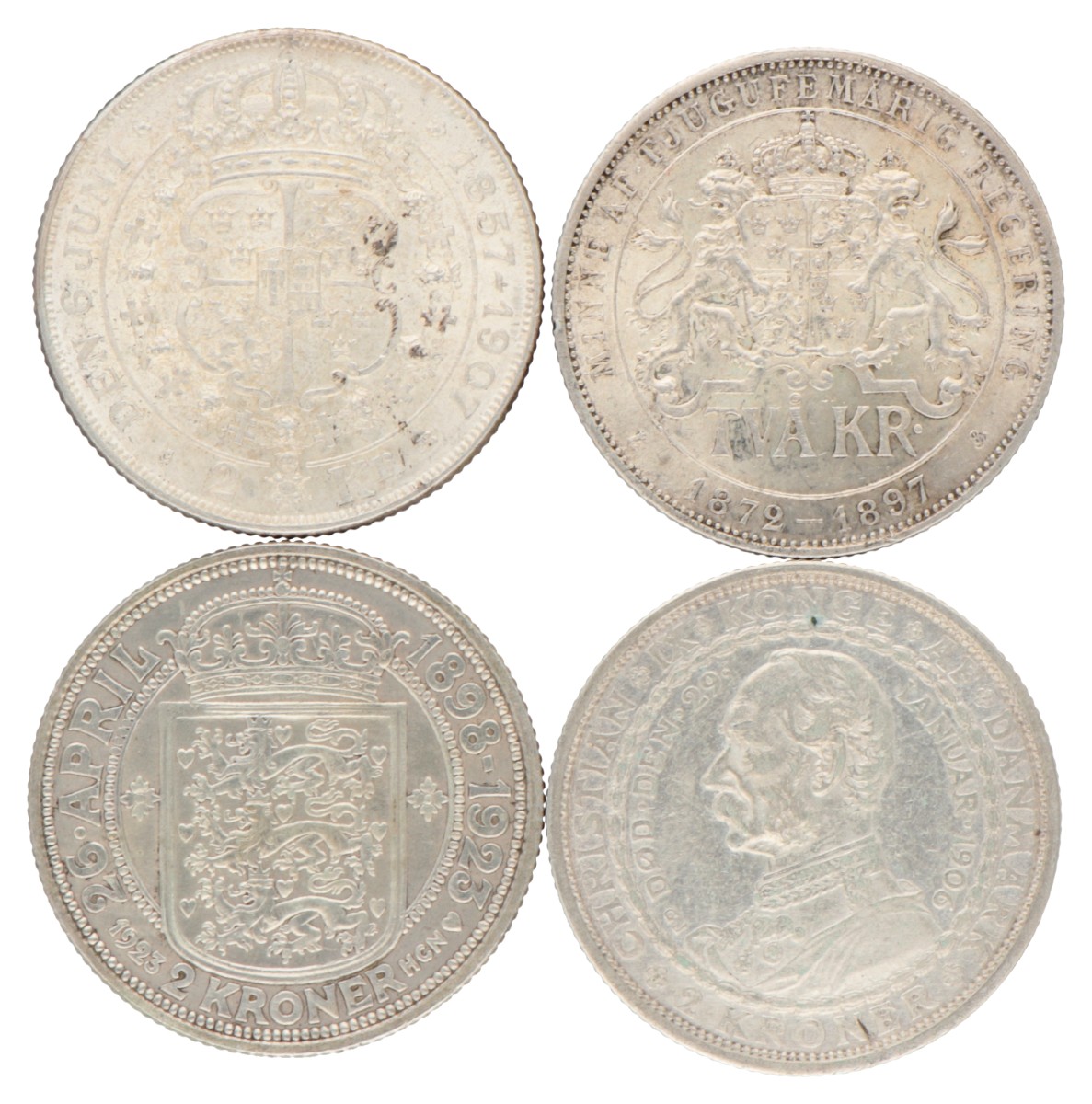 Scandinavia. Sweden and Denmark. Lot (4) 2 Kroner. 1897 - 1923.