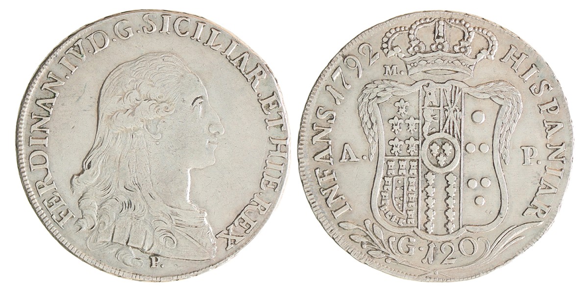 Italian states. Kingdom of Naples and Sicily. Ferdinand IV 'Infant of Spain'. 120 Grana. 1792 P/AP.