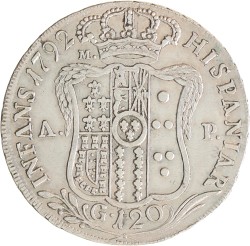 Italian states. Kingdom of Naples and Sicily. Ferdinand IV 'Infant of Spain'. 120 Grana. 1792 P/AP.