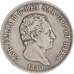 Italian states. Sardinia. Carlo Felice. 5 Lire. 1830 P.